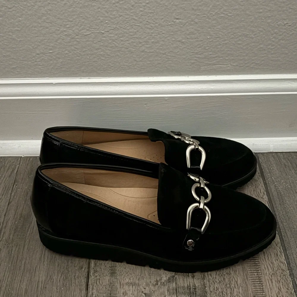 Alex Marie Black Loafers with Silver Chain Detail - Picture 3 of 5